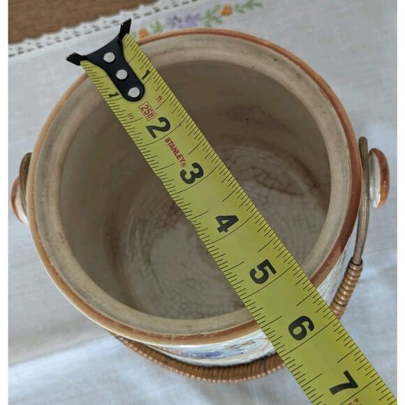 Vintage Japanese Painted Floral Embossed Biscuit Jar Ceramic Wicker Handle - Picture 11 of 12
